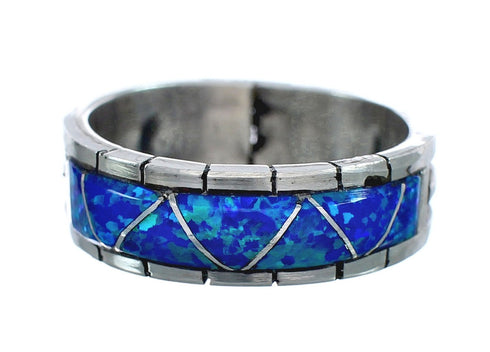 Blue Opal Inlay Zuni Sterling Silver Ring Size 12 AX124951